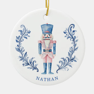 Rosa och blå Vapensköld Nutcracker Julgransprydnad Keramik