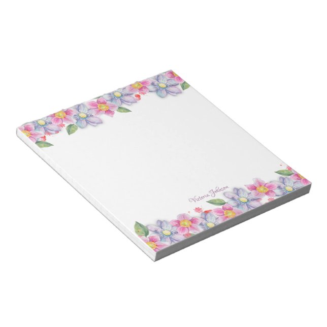 Rosa och blå vattenfärg Flower Gräns Anteckningsblock (Vinklad)