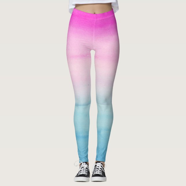 Rosa och blå vattenfärg för Ombre Leggings (Framsida)