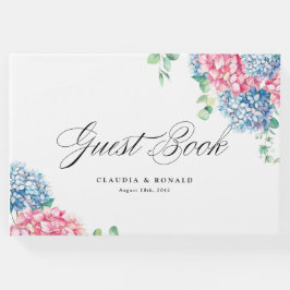 Rosa och blå vattenfärg Hydrangeas Vår bröllop Gästböcker