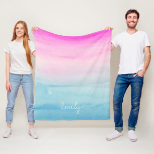 Rosa och blå vattenfärg, Ombre Lägg till ditt na Fleecefilt