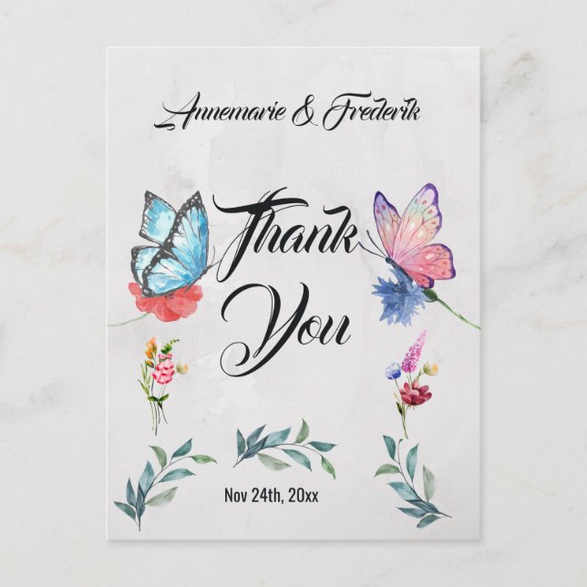 Rosa och blå vattenfärg vykort (Framsida)