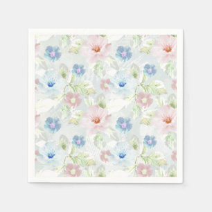 Rosa och blå vattenfärgblommor. pappersservett