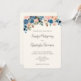 Rosa och blå vattenfärgsblommor Bröllop Inbjudningar