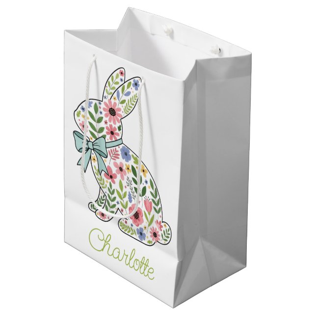 Rosa och blå vildblomma Påskkanin (Framsidan Vinklad)