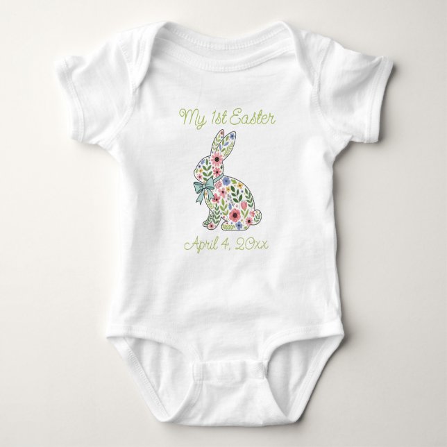 Rosa och Blå Vildblomma Påskkanin T Shirt (Framsida)