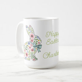 Rosa och blå vildblomma påskkaniner kaffemugg