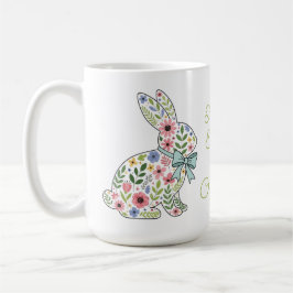 Rosa och blå vildblomma påskkaniner kaffemugg