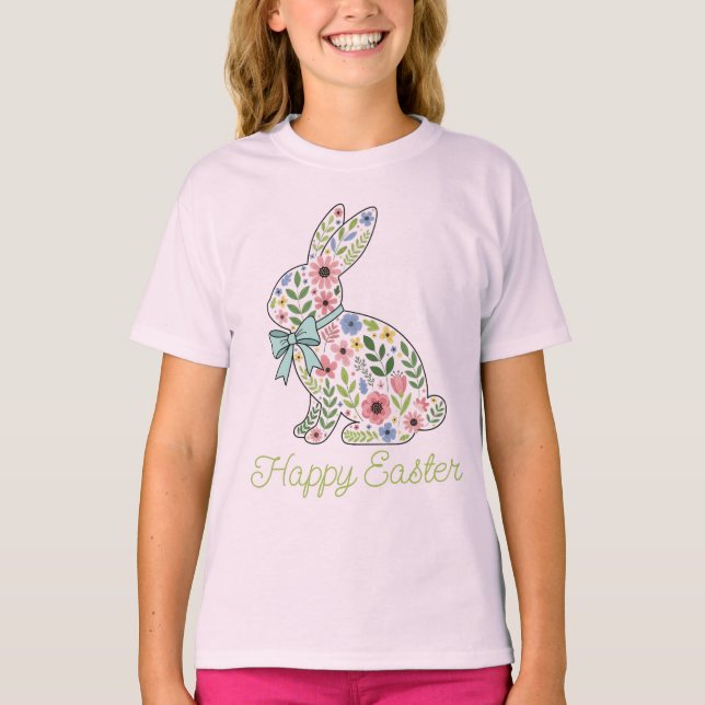 Rosa och blå vildblomma Påskkelin T Shirt (Framsida)