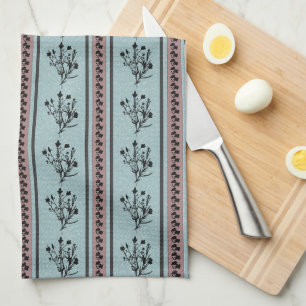 Rosa och blå Vintage Blommigten Rand Mönster Kökshandduk