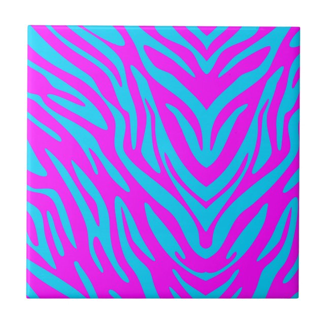 Rosa och Blå Zebra Abstrakt Kakelplatta (Framsidan)