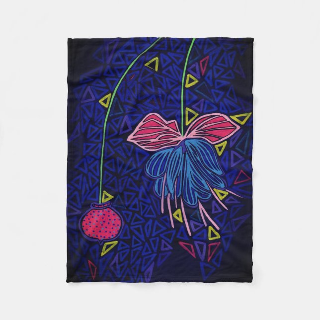 Rosa och blåa blommor fleecefilt (Framsidan)