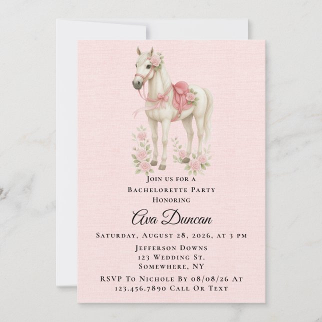 Rosa och Blåa blommor Horse Bachelorette Party Inbjudningar (Framsida)