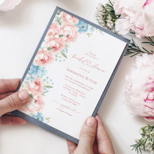 Rosa och Blåa blommor Inbjudningskort för möhippan