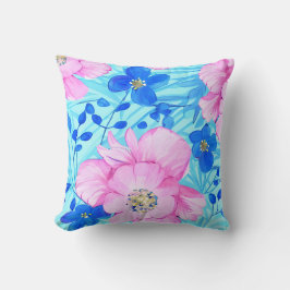 Rosa och Blåa blommor Kudde