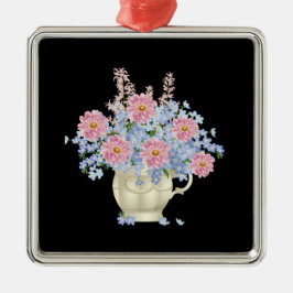 rosa och blåa blommor med svart bakgrund julgransprydnad metall