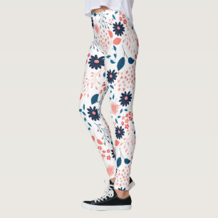 Rosa och blåa blommor mönster leggings
