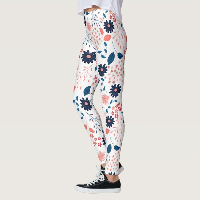 Rosa och blåa blommor mönster leggings (Vänster)