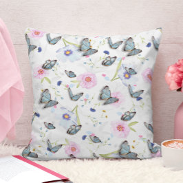 rosa och blåa blommor och fjäril mönster kudde