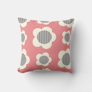 Rosa och Blåa blommor och Rand Pillow Kudde