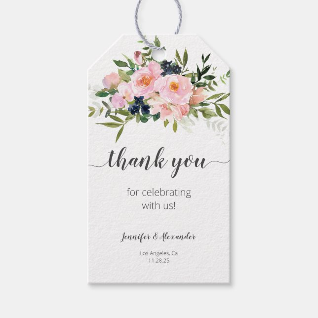  Rosa och Blåa blommor Presentetikett (Framsidan)