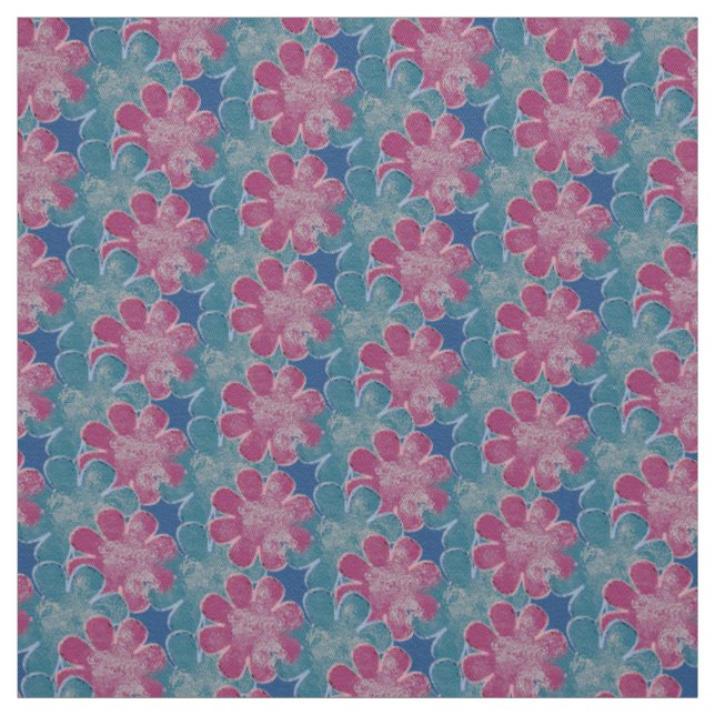 Rosa och Blåa blommor Tyg (Provkarta)