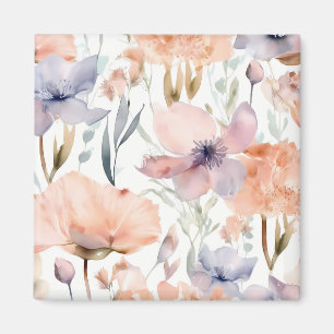 Rosa och Blåa blommor vattenfärg Magnet