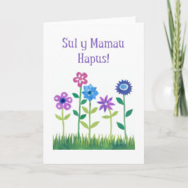 Rosa och Blåa blommor Welsh Mors dag Card Kort
