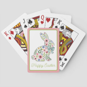 Rosa och Blåa Vilda Blommor Påskkanin Casinokort
