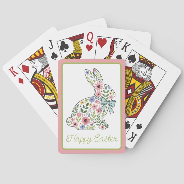 Rosa och Blåa Vilda Blommor Påskkanin Casinokort (Baksidan)