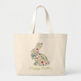Rosa och blåa vildblomma påskkanin jumbo tygkasse
