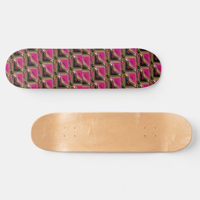 Rosa och Black Tribal Mönster Mini Skateboard Bräda 18,5 Cm (Horz)