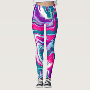Rosa och blåfärgad Abstrakt - fluidkonst Leggings