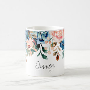 Rosa- och blåfärgsblommor kaffemugg