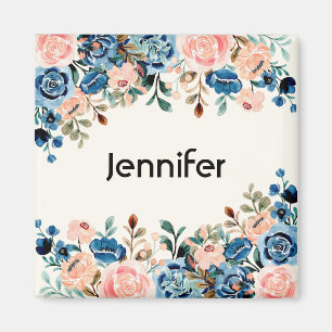 Rosa- och blåfärgsblommor magnet