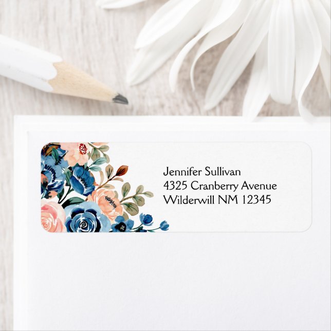 Rosa- och blåfärgsblommor returadress etikett (Insitu)