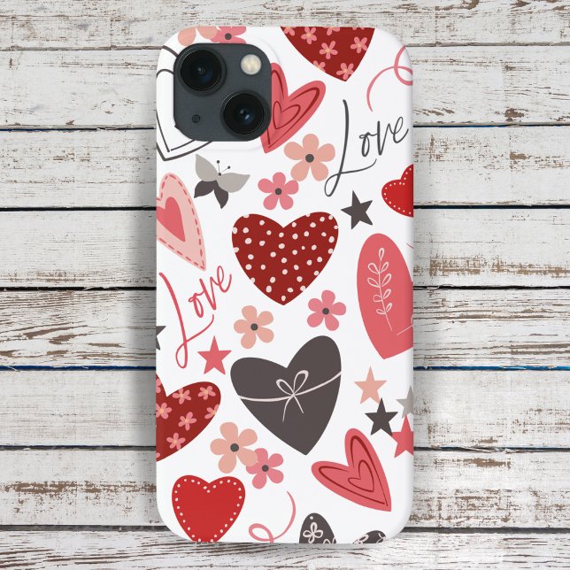 Rosa och blåfolkhjärta Kärlek och öron (Pink And Blue Folk Heart Love And Hearts Case-Mate iPhone Case)
