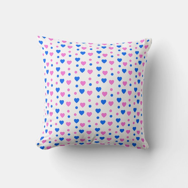 Rosa och blåhjärtan och Polka dots Mönster Kudde (Framsida)