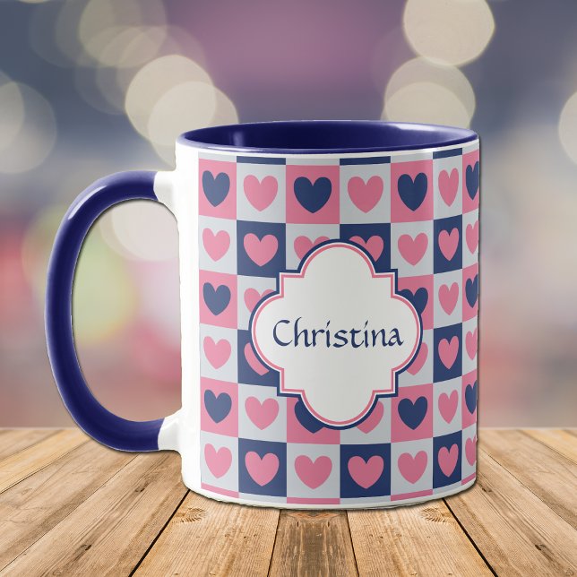 Rosa och blåhjärter Mönster Valentine Mugg (Skapare uppladdad)