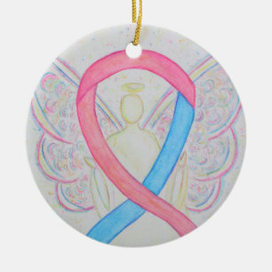 Rosa och blåmedvetenhet Ribbon Angel Art Ornaments Julgransprydnad Keramik