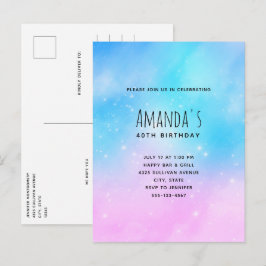 Rosa och blåpastellfärgad Himlar-födelsedag Inbjudan Vykort