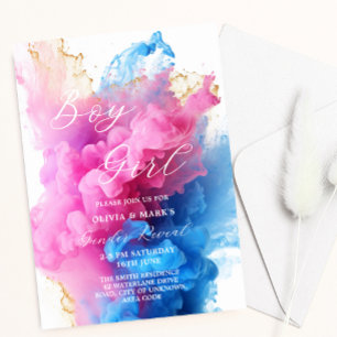 Rosa och blårök, Gender Thecke Baby Inbjudningar
