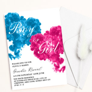 Rosa och blårökhjärter Baby Gender Reveal Inbjudningar