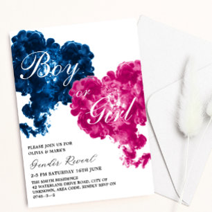 Rosa och blårökhjärter Baby Gender Reveal Inbjudningar