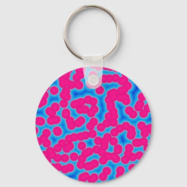 rosa- och blåskärande polkadoter nyckelring (Framsida)