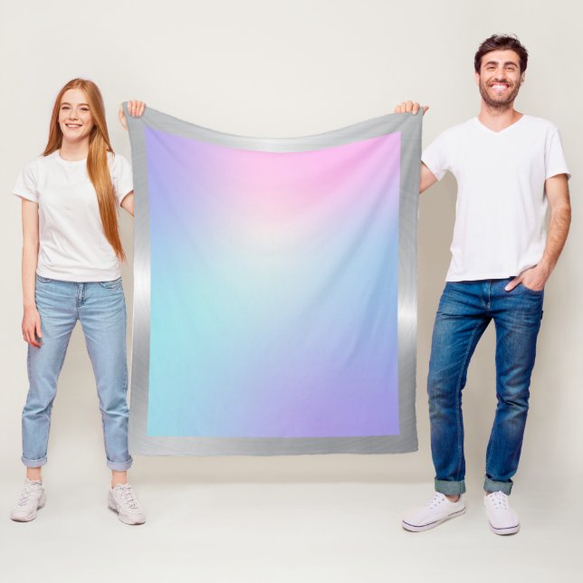 Rosa och blåsor med silver gräns fleecefilt (På plats)