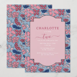 Rosa och blått Blommigt Blockera att skriva ut fli Inbjudningar