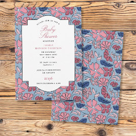 Rosa och blått Blommigt Blockera Skriv ut babykläd Inbjudningar