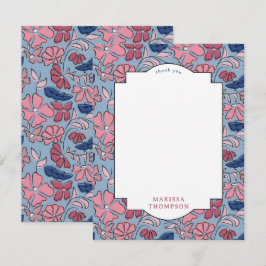 Rosa och blått Blommigt Blockera utskrift av födel Tack Kort