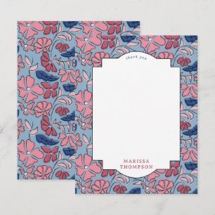 Rosa och blått Blommigt Blockera utskrift av födel Tack Kort
